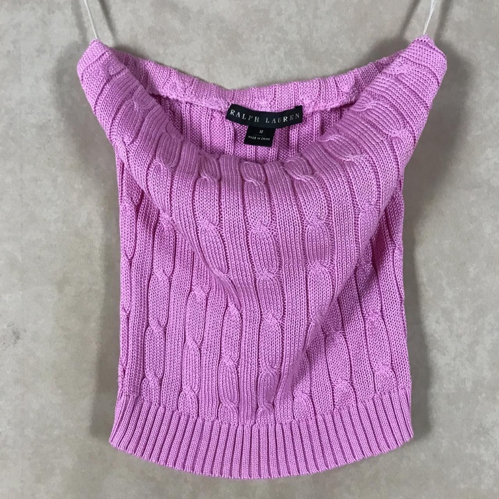RALPH LAUREN BLACK LABEL Pink Cableknit Tube Top Medium